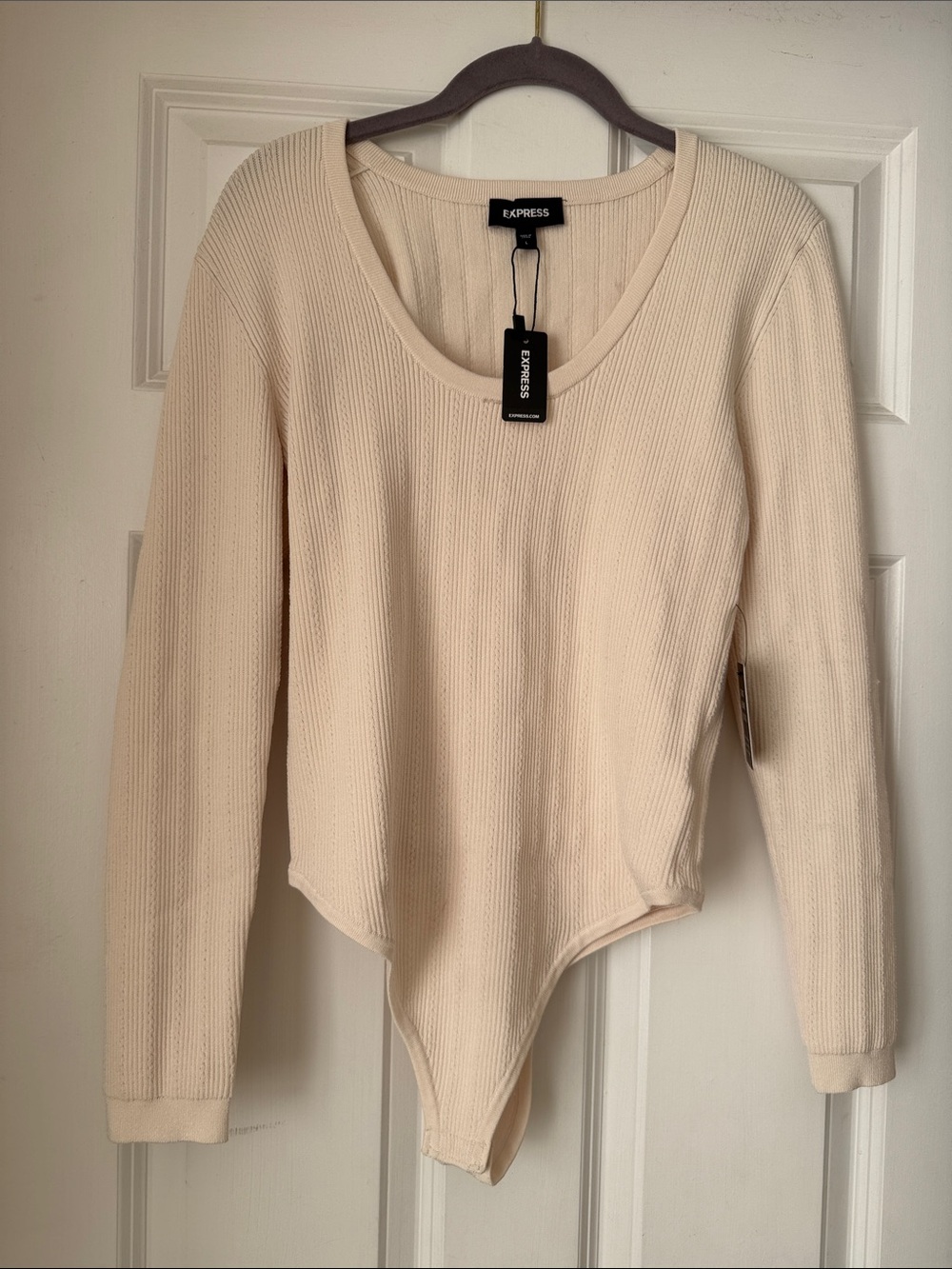 NWT Express Neutral Ribbed Scoop Neck Bodysuit size large